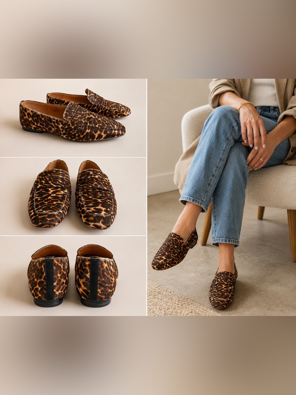Halogen Leopard-Print Slip-On Loafers in Brown and Black